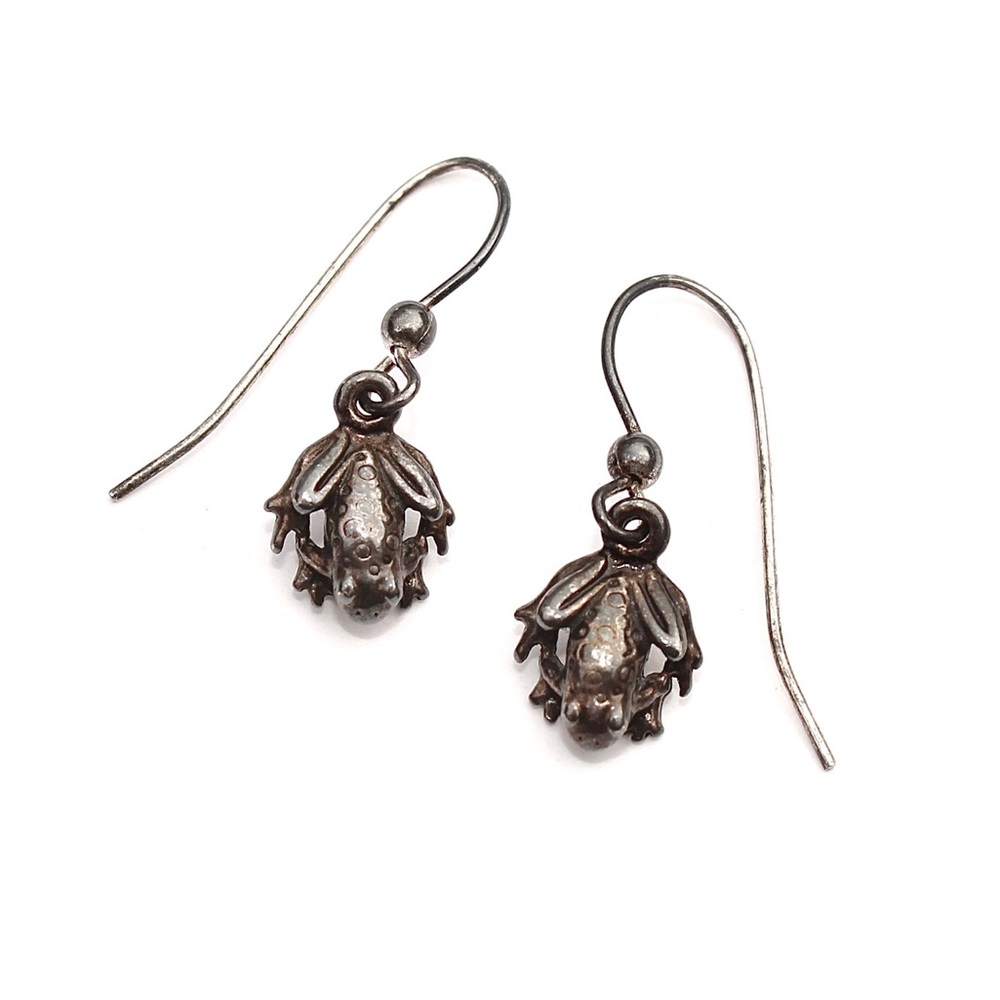 Vintage Sunwest Sterling Silver Frog Dangle Earrings Small Realistic Frogs